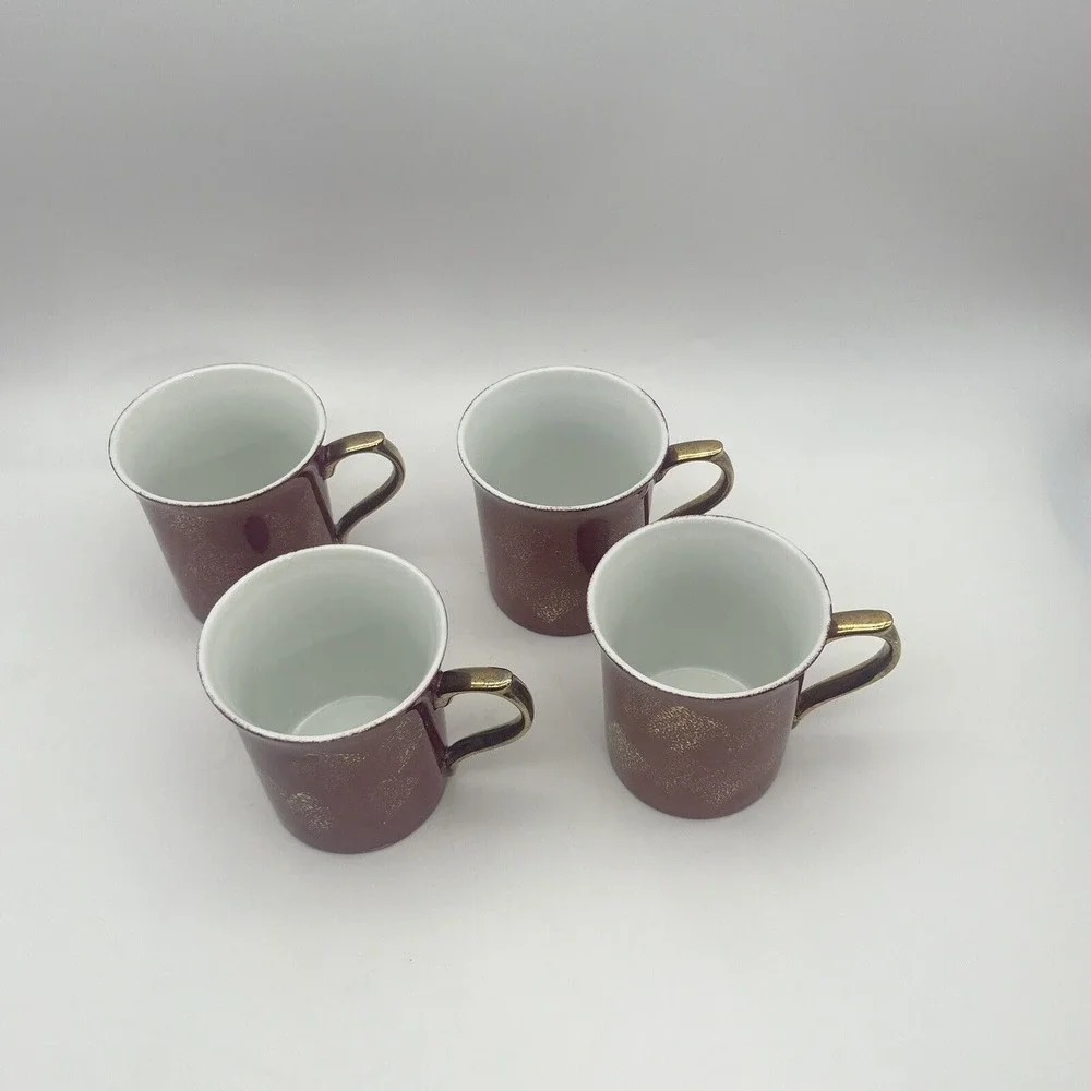 Pottery Barn Hiraki Coffee Mugs Iridescent Japan Lusterware Gold Handle Set of 4